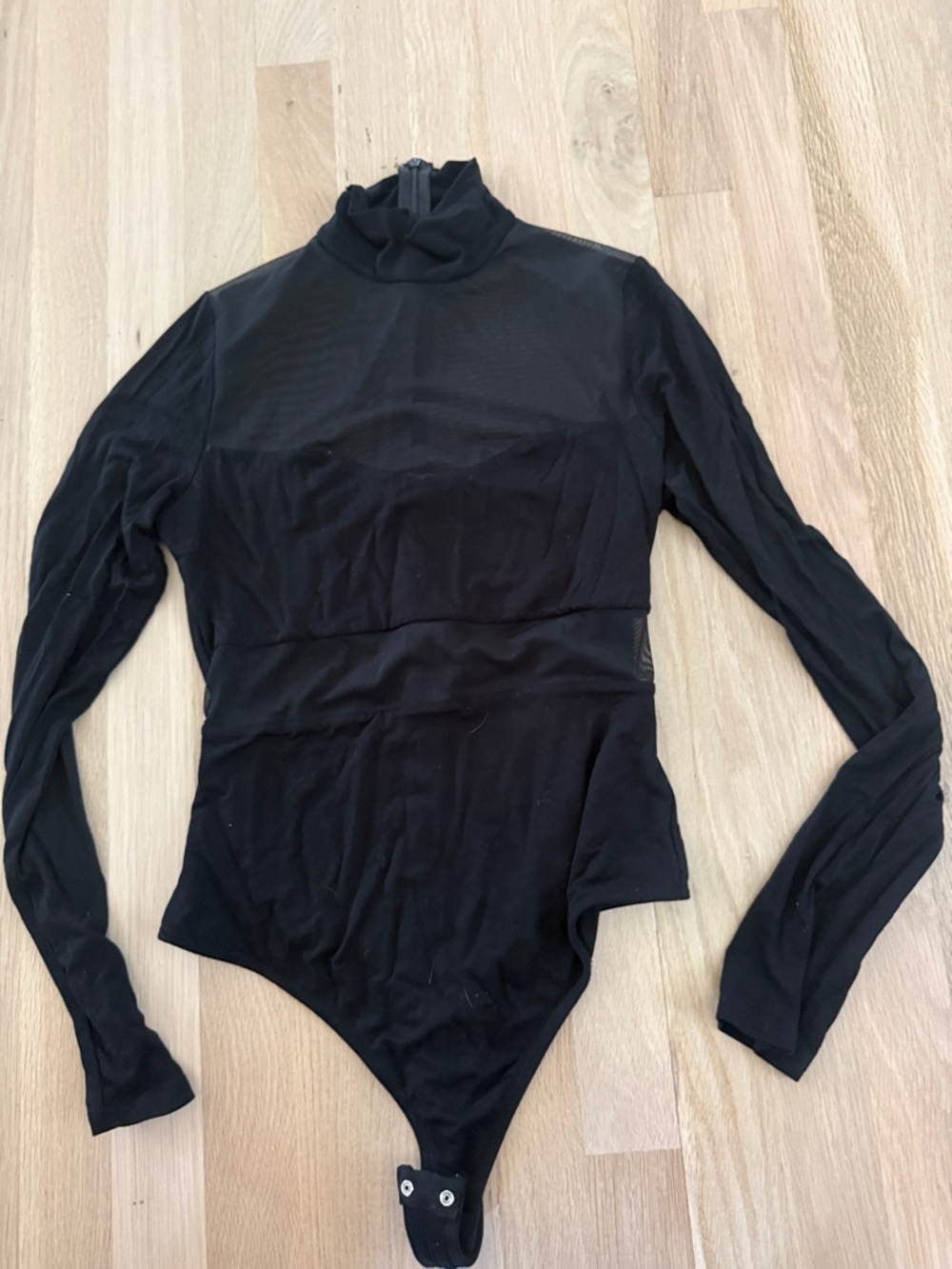 Vici Black Long Sleeve Mesh-Top Turtleneck Bodysuit